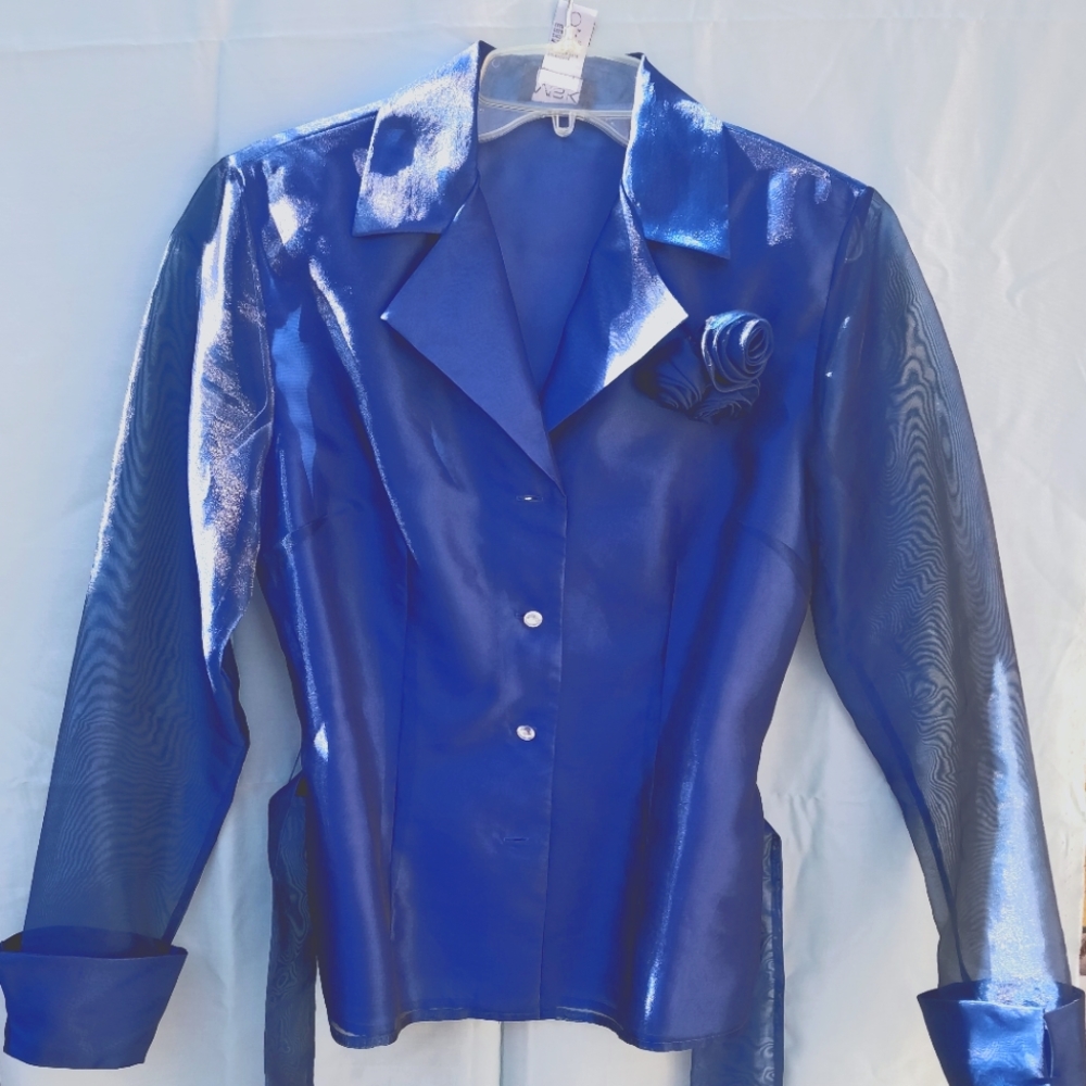 MSK Navy blue organza-like evening blouse